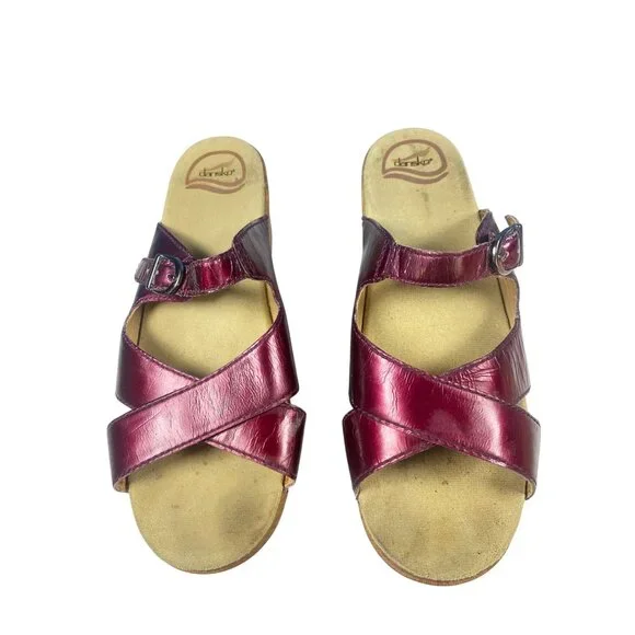 Dansko Sela Womens 41Sandals Eggplant Burgandy Leather Clogs Heels - Picture 6 of 11
